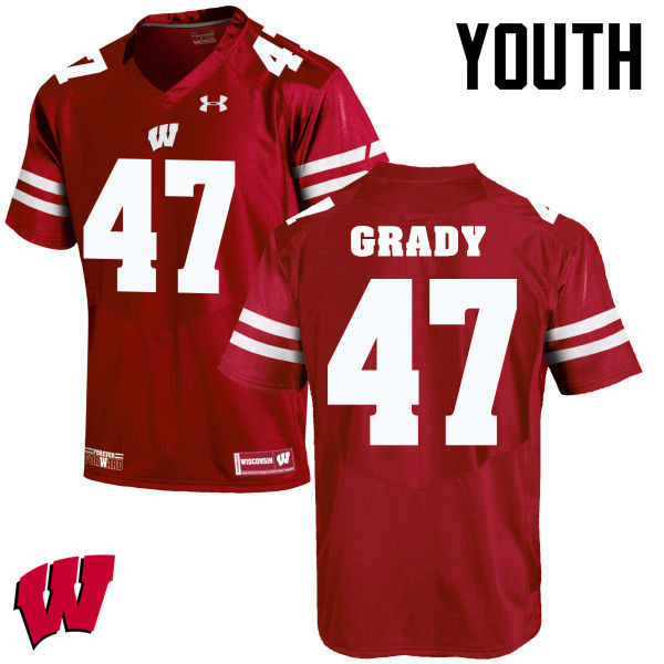 Wisconsin Badgers Youth #47 Griffin Grady NCAA Under Armour Authentic Red College Stitched Football Jersey DQ40Q77IA